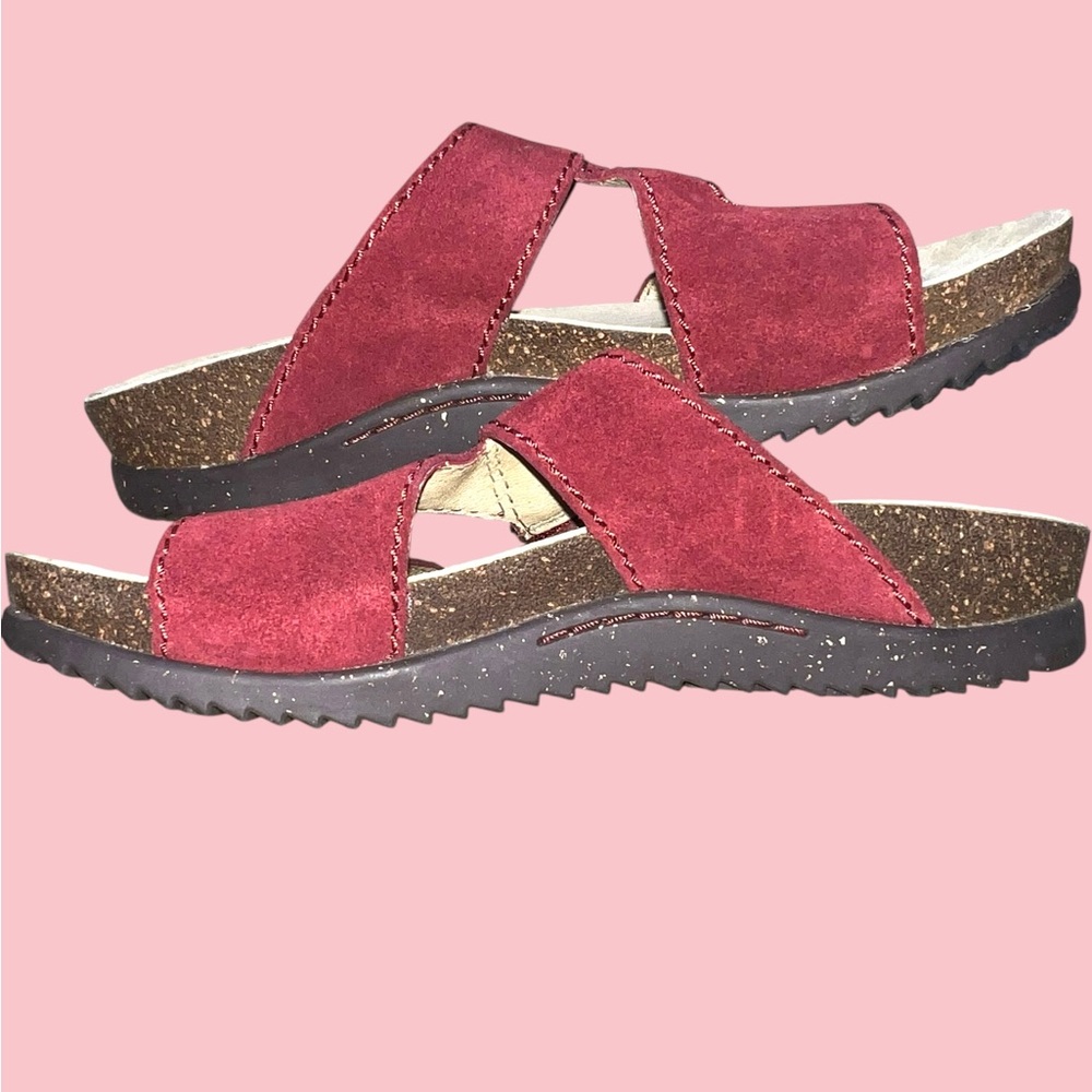 Dansko Dayna red suede sandals, 36, lightly used, Hard-to-find color!